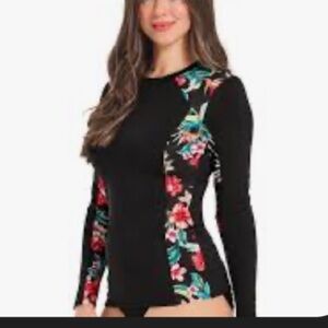 🔥10 for $100🔥 Krista plus size Floral Black Women's  rush guard long sleeve NWT